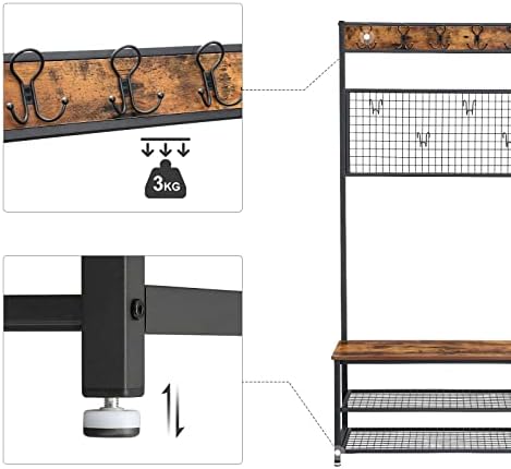 VASAGLE Coat Rack and Storage Bench, Hall Tree with 9 Hooks, Iron Frame - Image 6