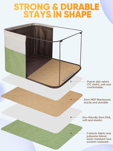 BALEINE 2 Pack Fabric Closet Storage Bins for Shelves, Linen Closet Organizers and Storage, Decorative Baskets for Organizing, Shelf, Clothes, Home, Office (Green, 17''x13''x10.5'') - Image 3