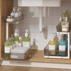 ADRIMER Under Sink Organizer 2 Packs, Pull Out Kitchen Sink Organizer, 2 Tier Slide Out Kitchen Organizers and Storage Bathroom Under Cabinet Storage Shelf, Grey & White by Adrimersdreamistobeanindispensablecompanioninyourlife