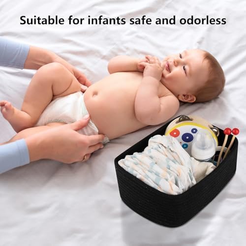 OIASKET 4 Pack Small Storage Shelf Baskets for Organizing, Mini Woven Rope Storage Bins for Towels, Cute Decorative Closet Organizer，Baby Nursery, Gift Empty Baskets -11.81''Lx7.87''Wx4.72''H-Black - Image 4