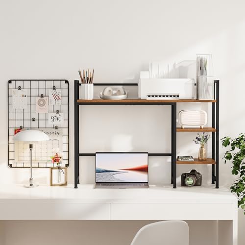 Snughome Desk Shelf, 38.6" Desktop Organizer Shelf, Desk Hutch for Computer Monitor, 4 Tier Desk Display Rack, Wood Desktop Bookshelf Storage Rack for Home Office Dorm, Rustic Brown - Image 4