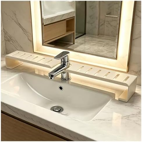 Vertical Faucet Storage Rack, Over the Sink Shelf, White, 19.6in/50cm by Unknown
