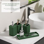 Green Bathroom Set, Dark Green Bathroom Accessories Set with Shower Curtain and Rugs, Bath Towel Sets, Natural Loofah Sponge, Soap Dispenser, Toothbrush Holder, Bathroom Tumbler and Tray for Bathroom - Image 6