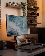 23” Monitor Stand with Phone Tablet Holder Bamboo Desk Shelf - Image 2