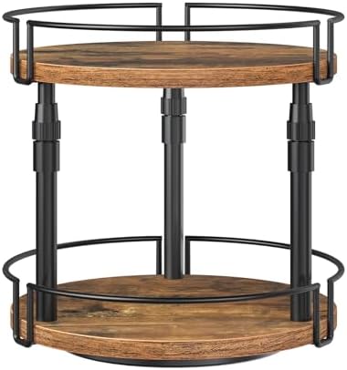 HOOBRO Lazy Susan Organizer Spice Rack, 2-Tier Height Adjustable Rotating Spice Organizer, for Kitchen Countertop and Cabinet, Rustic Brown BF05TL01 by HOOBRO