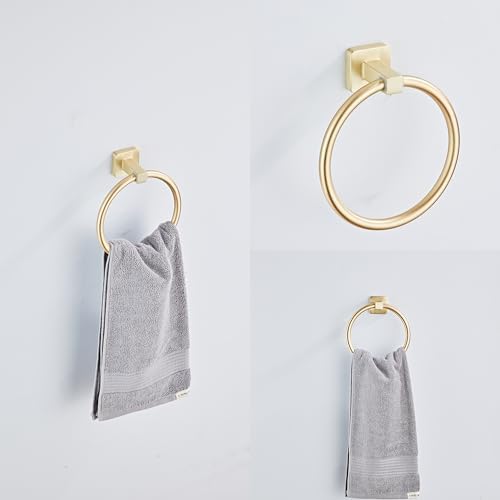 Brusehd Light Gold Bathroom Hardware Set 4 Pieces,Bathroom Accessories Set Stainless Steel Wall Mounted, Hand Towel Bar, Towel Ring, Robe Towel Hooks,Toilet Paper Holder,Towel Bar Set, 23.6 Inch… - Image 3