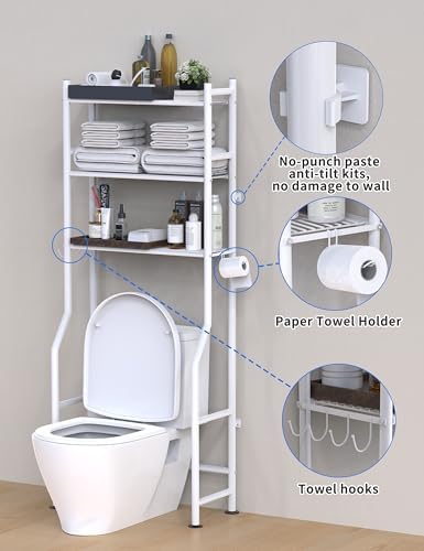 Livilord 3-Tier Over Toilet Storage, Anti-Tip, White - Image 5