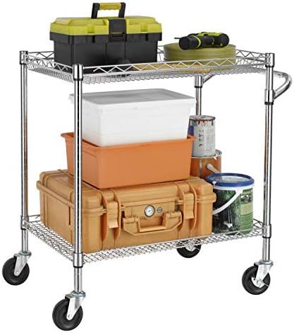 Finnhomy 3 Tier Heavy Duty Commercial Grade Utility Cart with Wood Top, Wire Rolling Cart with Handle Bar, Steel Service Cart with Wheels, Utility Shelf Food Storage Trolley, NSF Listed - Image 4