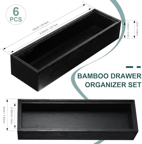Uiifan Bamboo Drawer Organizer Black 10 x 3 x 2'' Stackable for Kitchen - Image 2