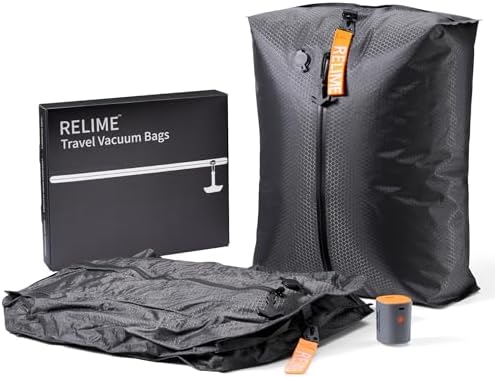 Relime Classic Series Vacuum Bags for Travel Luggage with Wireless Pump, Compression Bags for Carry On Suitcases and Backpack, Vacuum Seal Packing cube for Cloth Packing (2PC + PUMP) by Relime