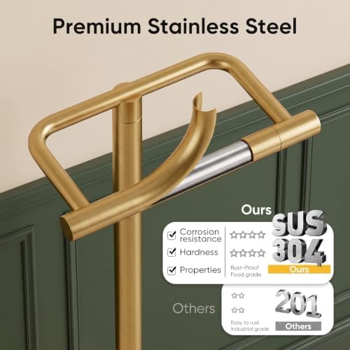 BESy Brushed Gold Freestanding Toilet Paper Holder Stand Free Standing - Image 3