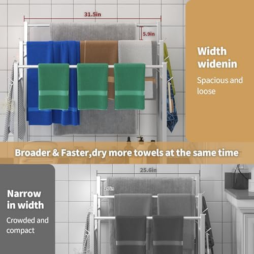 HavenlyYouth Free Standing Towel Rack for Bathroom, 3 Tier Blanket Drying Holder for Outside, Pool Towel Rack with Metal Shelf for Display and Storage, 35.8" H x 31.5" L x 11.8" W, Satin Nickel - Image 4