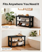 Amada 3 Tier Bamboo Shoe Rack Bench for Entryway, Living Room, Black - Image 5