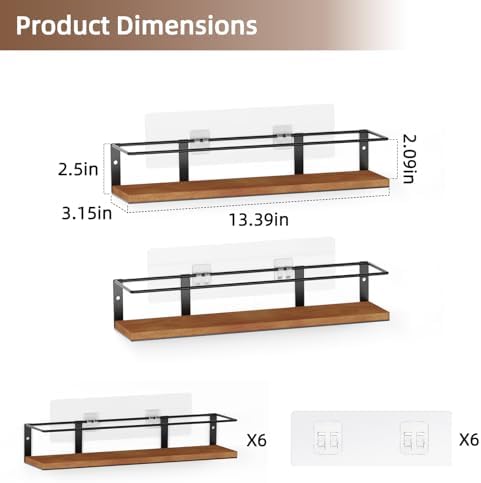6-Pack Wall-Mounted Spice Rack, Rustic Hanging Storage Shelves - Image 2