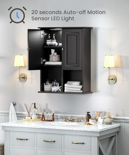 HAIOOU Bathroom Wall Cabinet with Motion Sensor Light, 23.6 Inch - Black - Image 4