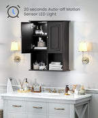 HAIOOU Bathroom Wall Cabinet with Motion Sensor Light, 23.6 Inch - Black - Image 4