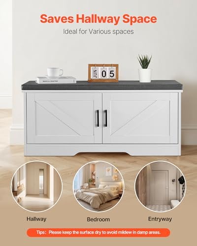 VEVOR Shoe Storage Bench with Padded Cushion & 2 Barn Doors, Entryway Bench 39.4 x 14.0 x 18.1 Inches, for Entryway, Hallway, Living Room, Bedroom - Image 7