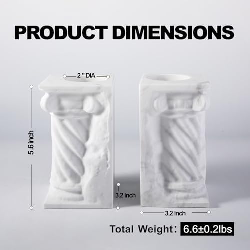 Decorative Roman Column Book Ends & Vase - Heavy Duty Marble Book Ends for Heavy Books, Vintage Home Office Decor, Dual Use as Flower Vase, Natural Stone Bookends for Shelves (2PC, White) - Image 3