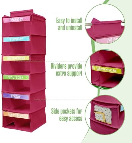 Kids Clothes Organizer, Weekly Clothes Organizer for Kids, Pink, 6 Shelf - Image 4
