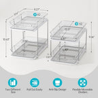 Delamu 4 Pack 2-Tier Bathroom Under Sink Organizers and Storage, Multi-Purpose Stackable Pantry Organization and Storage, Pull Out Clear Kitchen Bathroom Cabinet Organizer with Movable Dividers, White - Image 2