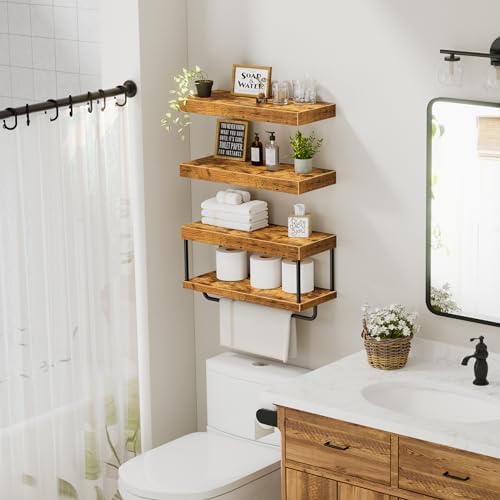 QEEIG Bathroom Floating Shelves Over Toilet (Brown, Set of 3, 15.7") - Image 4