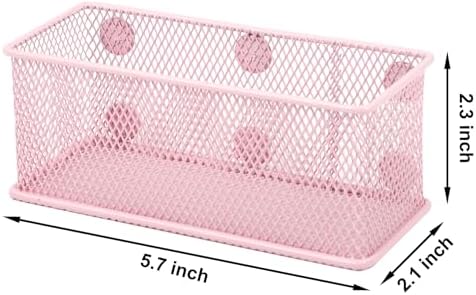EASEPRES Magnetic Pencil Holder Set of 6 - Wire Mesh Storage Baskets Organizer with Strong Magnets - Perfect for Whiteboard, Refrigerator and Locker Accessories, Pink - Image 2
