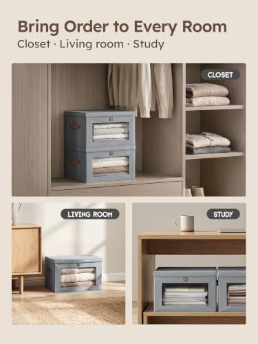 Homsorout Medium Fabric Storage bins - Collapsible Storage Bins with Open Window, 6 Pack Closet Baskets for Shelves, Stackable Decorative Boxes for Home, Dorm, Grey, 13.7"x 9.8" x 9.8" - Image 7