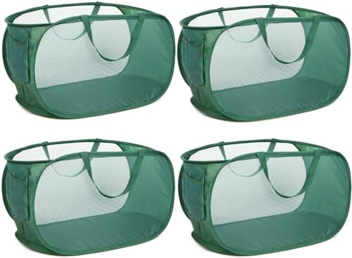 4 Pack Collapsible Laundry Baskets, Foldable Laundry Basket with Pocket, Durable Pop Up Hampers, Reinforced Handles Dirty Clothes Hamper for Laundry, Bedroom, Bathroom, Dorm, Travel or Camping Green by Bemkoo