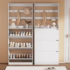 White Hidden Shoe Cabinet with 3 Flip Drawers & Coat Rack, Entryway - Image 3