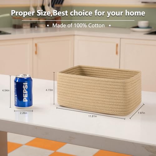 OIASKET 4 Pack Small Storage Shelf Baskets for Organizing, Mini Woven Rope Storage Bins for Towels, Cute Decorative Closet Organizer，Baby Nursery, Gift Empty Baskets -11.81''Lx7.87''Wx4.72''H-Jute - Image 3