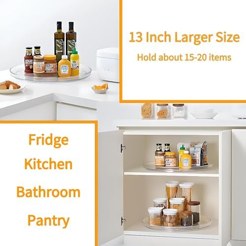 vacane 2-Pack 13Inch Lazy Susan Cabinet Organizer, Plastic Rotating Organizer Spice Rack Condiment Organizer for Pantry, Countertop, Cupboard, Refrigerator-Clear - Image 2