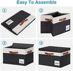 Large Storage Bins with Lids, Foldable Fabric Storage Baskets with Lids, Sturdy Storage Boxes with Labels and 3 PU Handles for Closet Home Bedroom Office (3 Packs, Black&White) - Image 4