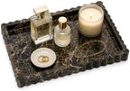 Vikua Dark Brown Marble Vanity Tray, 11.8×8in Scalloped Edge for Bathroom by Vikua