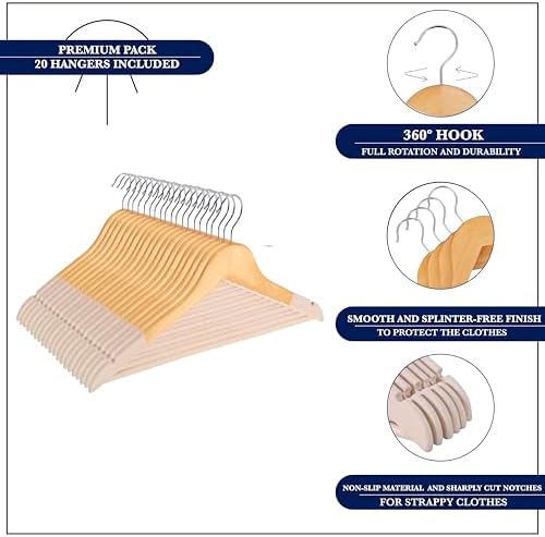 Wooden Hangers, 20 Pack, Non-Slip Velvet for Pants, Coats - Image 2