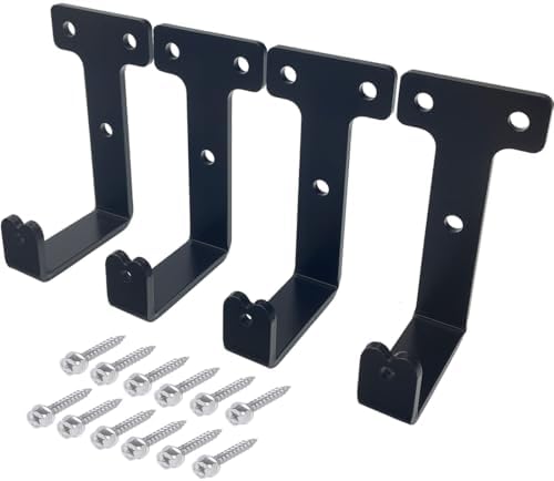 4 PCS black heavy duty metal flat j hooks for hanging 260 lbs,wall mount hooks,plant hanger large steel utility masonry industrial hook for Hanging Garage Storage Home Office Gym Sports Equipment(L) by Jouray