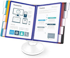 10-Pocket Desk Reference Organizer with 360° Swivel Base & 10 Double-Sided Panels Holds 20 Sheets A4/Letter Size Paper, Fast Flip & Find Desktop Reference System with Colored Index Tabs, White by OrgEase