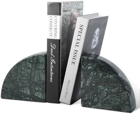 Karibiber Marble Bookend for Shelves, Non-Skid Bookends for Heavy Books, Heavy Duty Book Stopper for CDs, Luxury Book Shelf Holder, Quarter Circle Design Book Ends Decorative, Indian Green, Set of 2 - Image 2