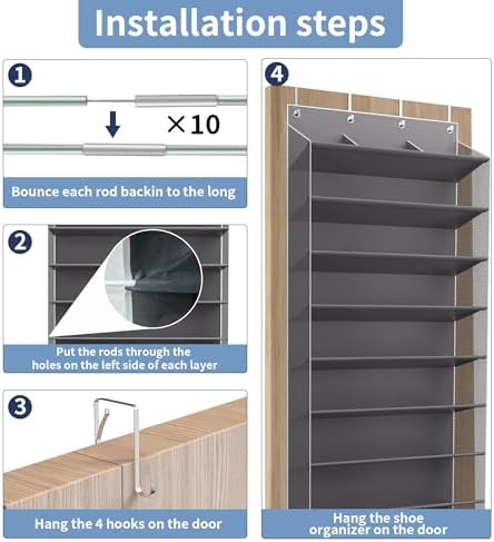 TAHAVICE 30 Pair Over the Door Shoe Organizer, Hanging Closet Shoe Storage - Image 5