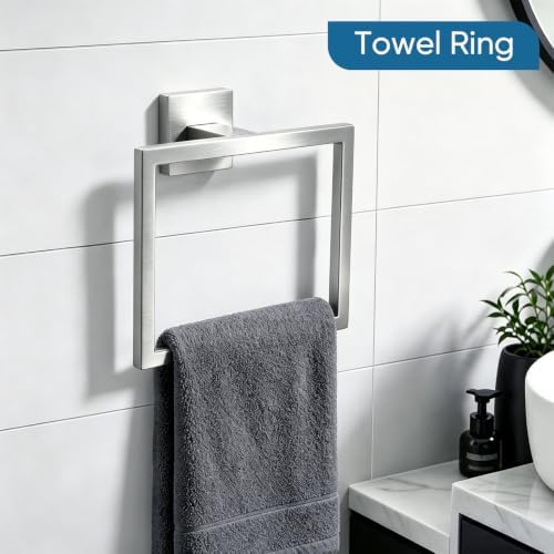 VELIMAX Brushed Nickel Towel Bar, SUS304 Stainless Steel Bathroom Hardware Set, Towel Racks for Bathroom Wall Mounted 16-Inches - Image 4