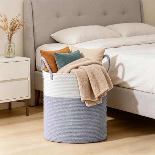 100L Extra Large Tall Cotton Rope Laundry Basket with Handles, Grey - Image 5