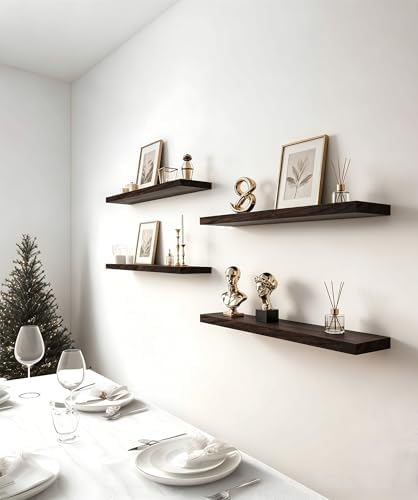 24 Inch Rustic Wood Floating Shelves Farmhouse Wooden Wall Shelves for Bathroom Bedroom Living Room Kitchen Office Set of 4 Brown - Image 7