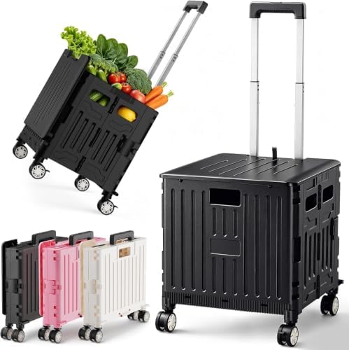 SUNALLY Folding Utility Cart Rolling Crate Handcart Shopping Trolley, Black by SUNALLY