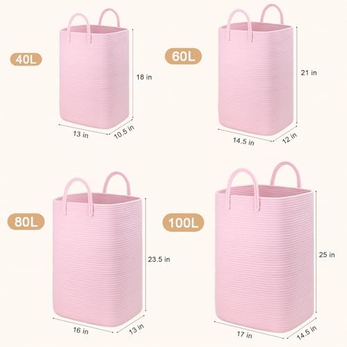 Artfeel Laundry Basket,Woven Cotton Rope Laundry Hamper,100L Versatile Storage for Dirty Clothes,Baby Toys,and Blankets in Bathroom, Nursery,and Living Room - Image 3