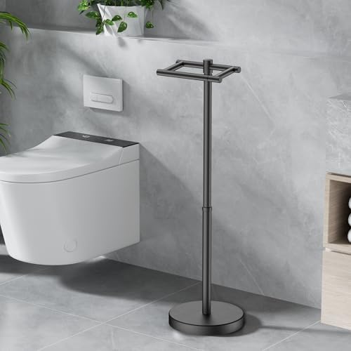 FORIOUS Toilet Paper Holder Stand Adjustable for Bathroom, Matte Black - Image 2