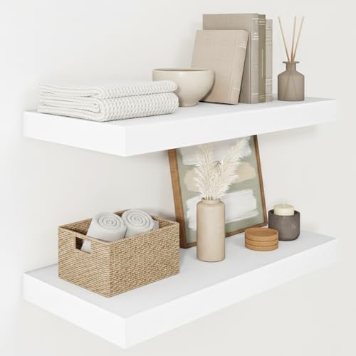 Vivelove 12" Deep Floating Shelves 24x12” Set of 2, White by VIVELOVE