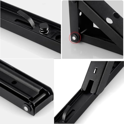 Heavy Duty Floating Shelf Brackets 2 Pack,Iron Wall Mounted Folding Supports for Work Table,Ironing Board,DIY Bench,with Screws,Black (340mm(13.4in)) - Image 5