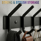 Coat Rack Wall Mount – 17 Inch Stainless Steel Hook Rail with 6 Double Coat Hooks for Hanging – Wall Mounted Entryway Organizer for Coats, Hats, Bags, Towels, Robes, Closet or Bathroom - Black 4 Pack - Image 4