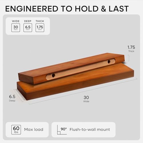 Homeforia 30 Inch Floating Shelves, High-End Solid Pine Wood, Set of 3 - Image 2