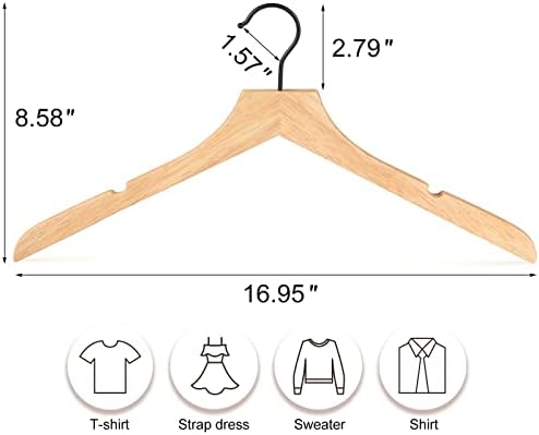 TOPIA HANGER Wooden Hangers 20 Pack, Rubber Wood Clothes Hangers with Rotatable Black Hook and Smooth Cut Nothces, Space Saving Hangers for Coats, Suits, Jackets, Sweaters, Dresses - CTS07N - Image 5