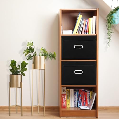 STOREONE Fabric Storage Cube Bins Foldable Organizer Container Collapsible Basket with Lids and Metal Handles, for Home, Bedroom, Closet 6 Pcs (Black) - Image 4